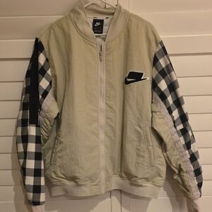 Nike Cream Jacket with Black and White Checkered Sleeves